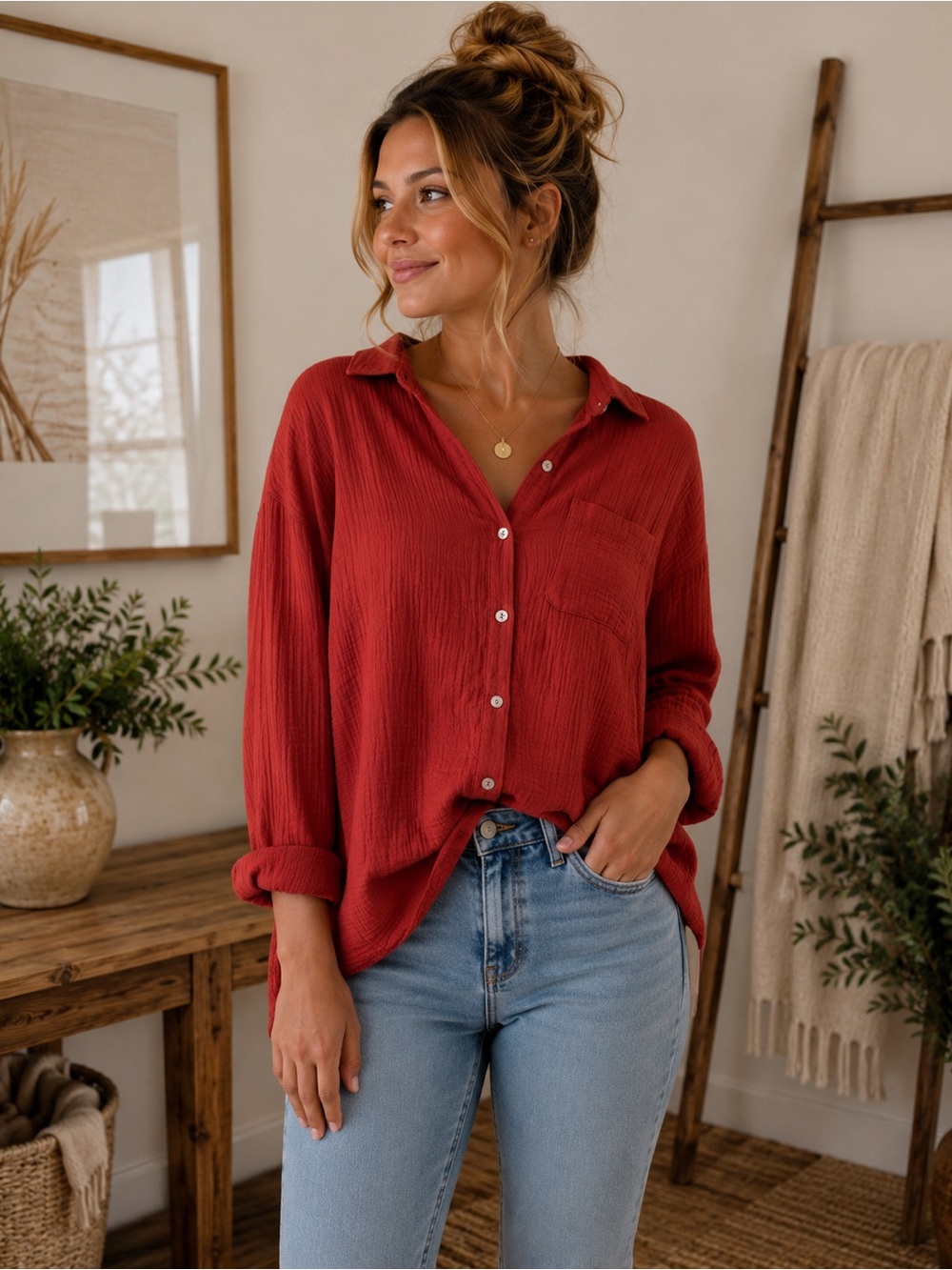 ☀️JESSICA SIMPSON Gauzy Anytime Button Down Shirt